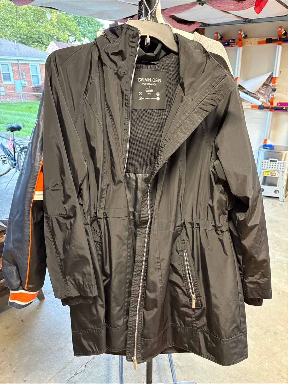 Calvin Klein Black Hooded Raincoat with Drawstring Waist